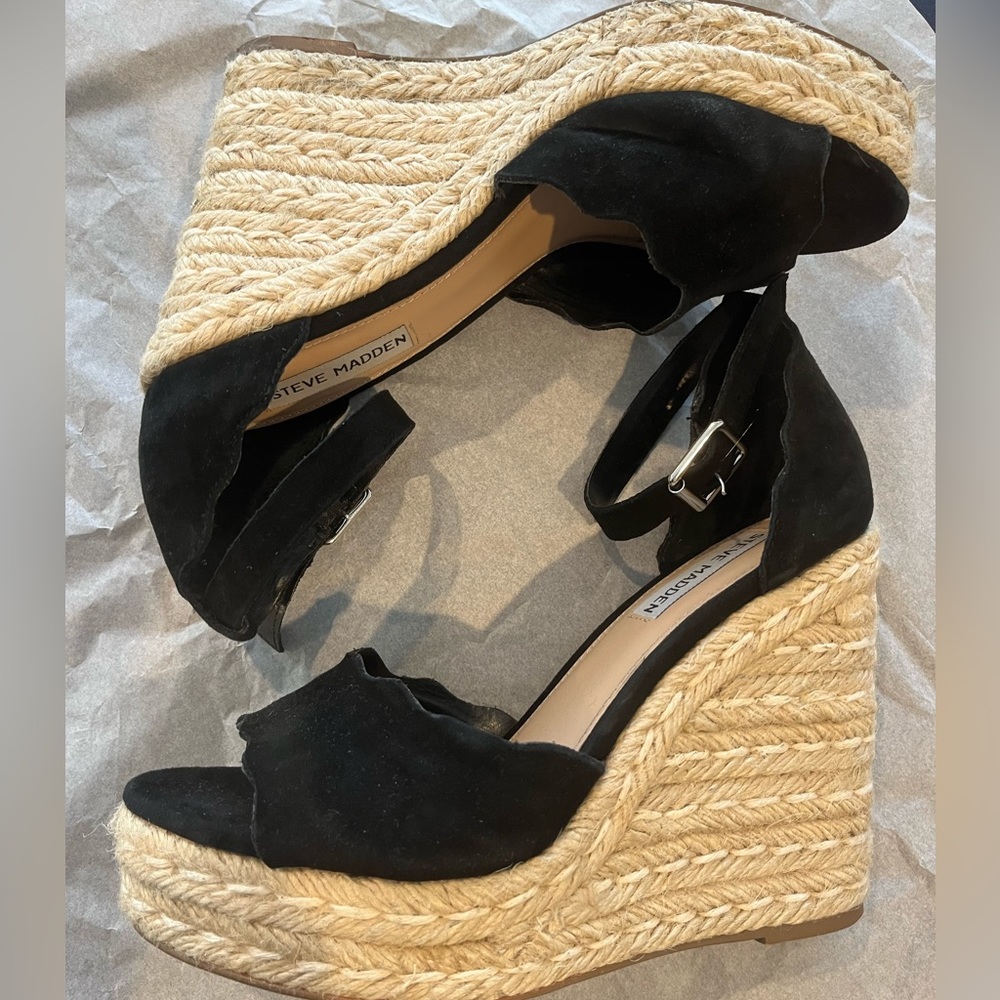 Steven Madden Espadrille platform, suede, ankle strap, 7.5M